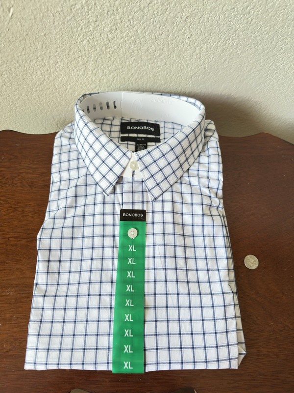 Bonobos Men’s Shirt Botton Down Size XL Slim Fit Plaid White Blue New With Tags