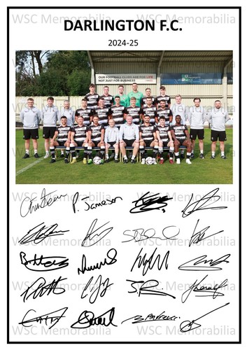 9938. 2024-25 Darlington FC Signed Team Photo Sheet (PRINTED AUTOGRAPH - A4)
