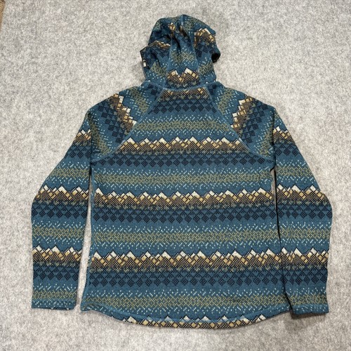 North Face Pullover Womens Medium Blue Aztec Fleece Hoodie Kangaroo Pocket FW20 - Picture 5 of 8