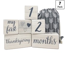 Baby Milestone Blocks Natural White Stain Pine Wood with Weeks Months Years