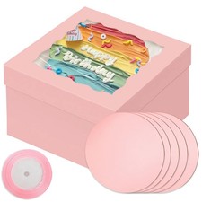 18 Sets 12x12x8" Matte Pink Cake Boxes with Window 12" Boards Ribbon