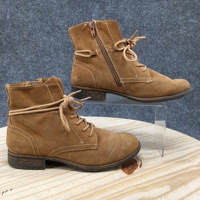 Earth Origins Adara Ankle Boots Womens 8 M Lace Up Heels Side Zip Suede Tan