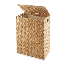 Woven Laundry Hamper Clothes Basket w/ Lid & Liner, Natural Wicker Hyacinth
