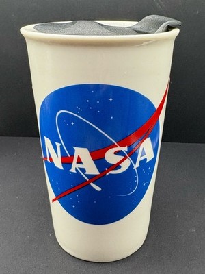 NASA Ceramic Tall Coffee Mug Cup w/Slider Lid  10oz Licensed Excellent Condition