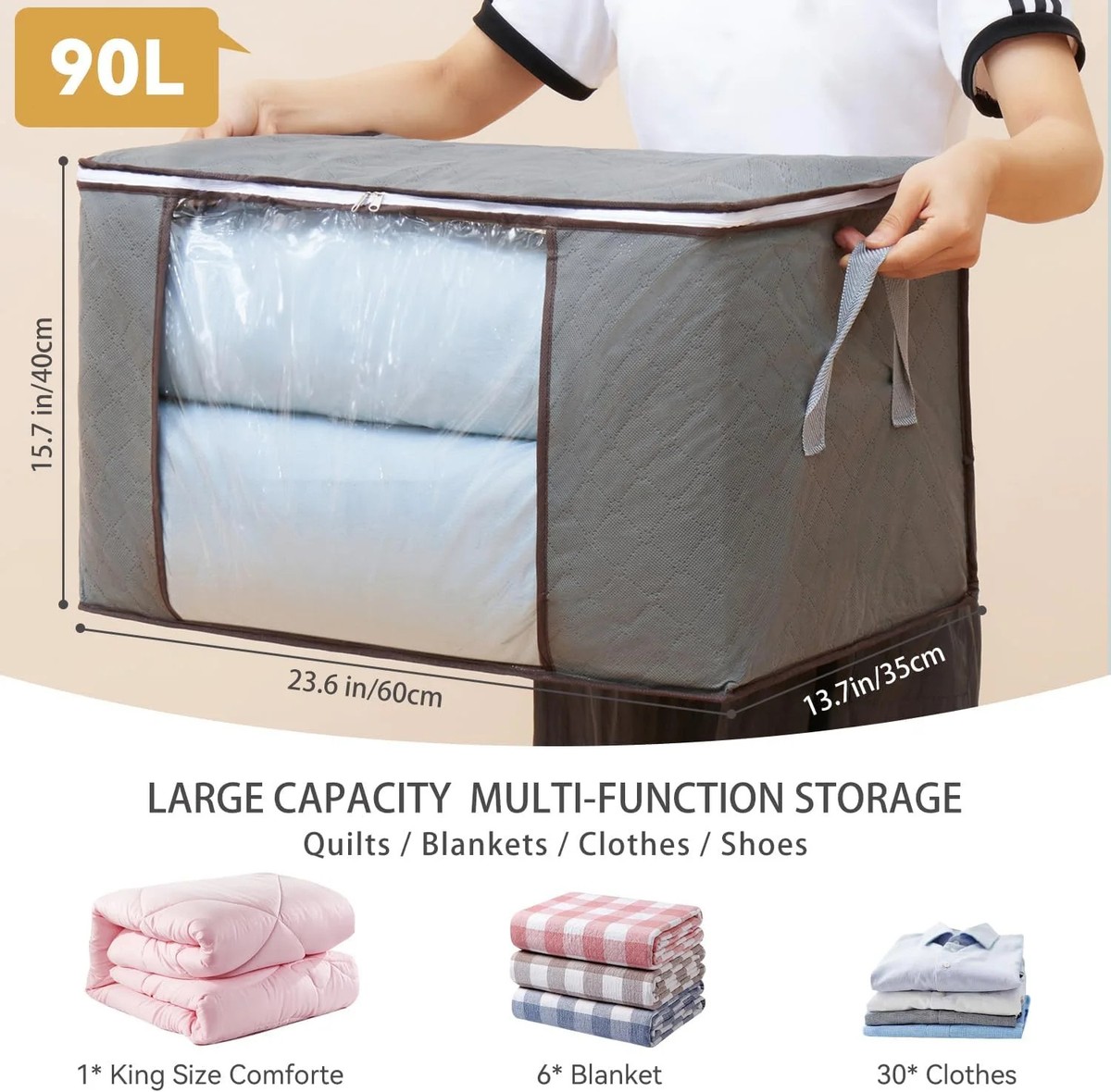 4 Pezzi Scatole Di Stoccaggio 90L Con Coperchio - Contenitori In Tessuto Per Traslochi, Vestiti, Coperte, Sottoletto