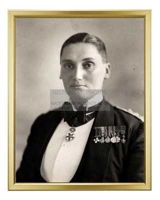 COLONEL BARKER PORTRAIT WITH MEDALS SEPIA 8X10 GOLD FRAMED PHOTO