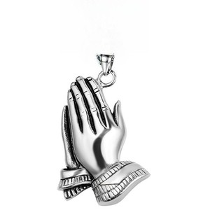 Authentic Prayer Praying Hands Charm Pendant Stainless Steel Gold Plated 22"Chain Necklace