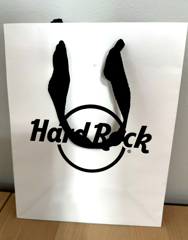 HARD ROCK CAFE Collectible SMALL Paper Shopping Bag with BLACK Fabric Handles