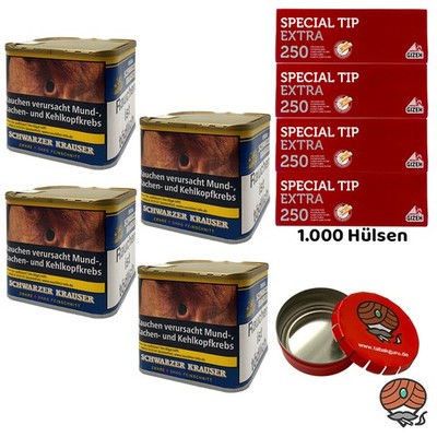 Unitas Schwarzer Krauser Zware Shag Tabak 4x 75g, Gizeh Special Tip Extra Hül