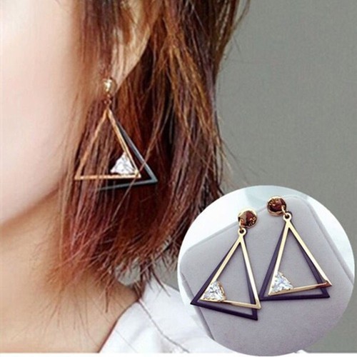 A Pair of Fashion Earrings Hollow Triangle Designed Eardrop Ear Women - Picture 9 of 11