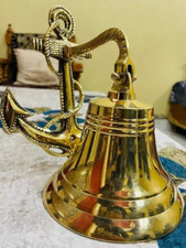 10 in. Brass Ship Bell Big Hanging Nautical Door Bell With Wall Mounted Bracket