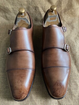 TLB Mallorca Mens Brown Leather Double Monk Strap Shoes Size UK 11.5 || US 12.5