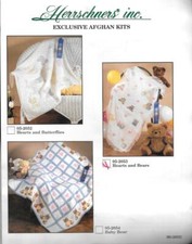 Herrschners Exclusive Afghan Kit 05-3053 Hearts  Bears - Cross Stitch - NIP