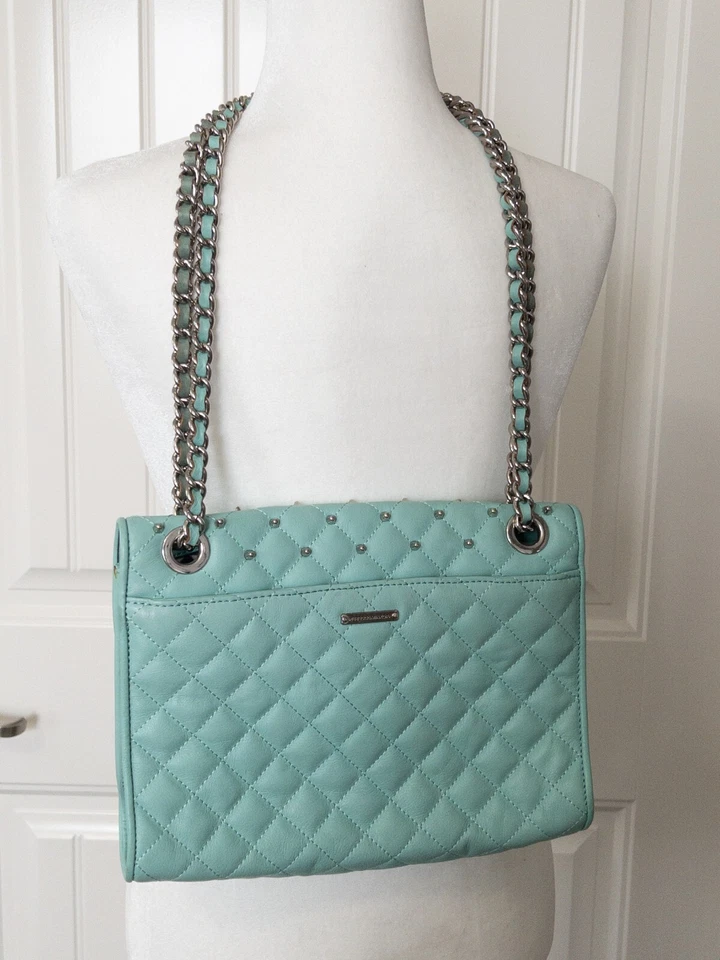 Bolso de Hombro Rebecca Minkoff Para Mujer Cuero Acolchado Verde Azulado - Elegante Cartera Bandolera Foto 2 de 4