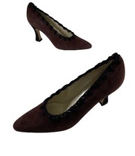 Vtg Bally Womens Shoes 7.5 M Heels Chiffon Brown Black Suede Made In Italy