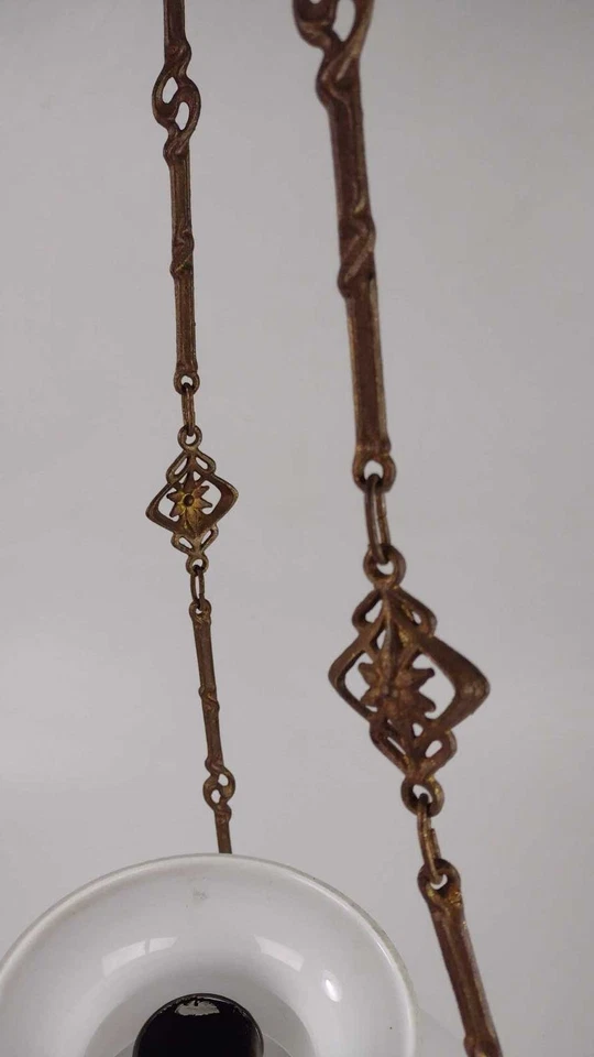 Candelabro antigo pendurado bronze lâmpada a óleo Art Nouveau altura adj queimador ideal - Imagem 4 de 4