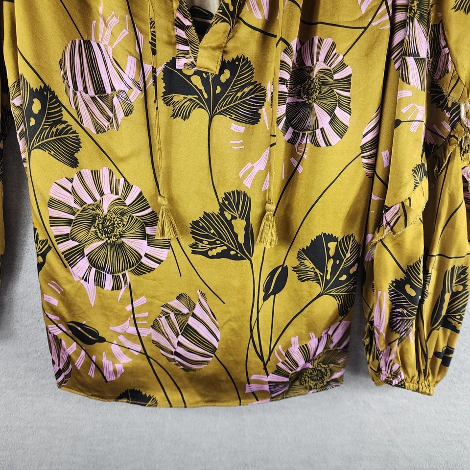 Blusa Karlie Mujer Satén Floral AOP Volantes Top S Amarillo Mostaza Negro Lavanda Foto 4 de 4