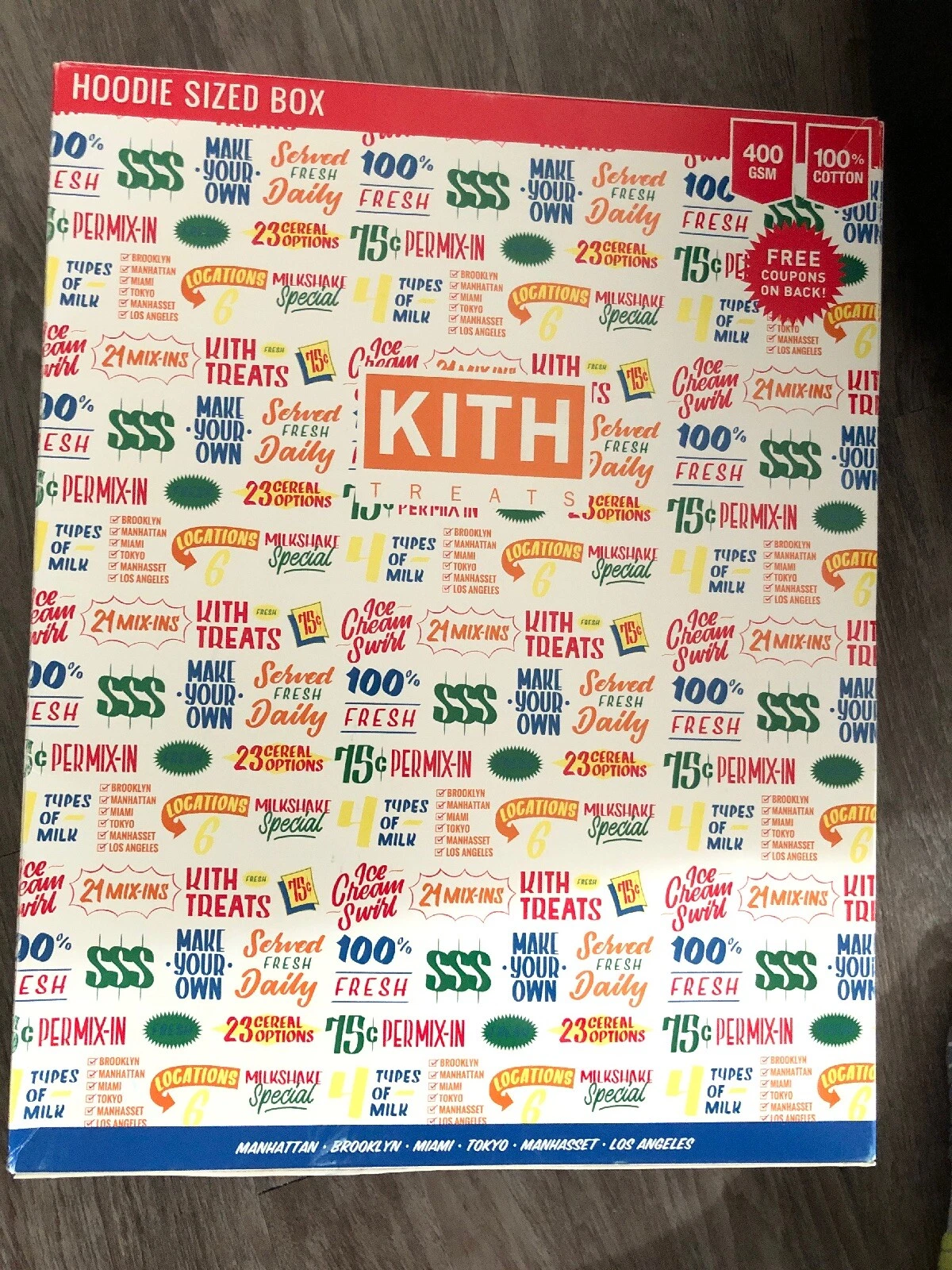 Felpa con cappuccio circolare Kith Treats grigio medio M NUOVA Supreme NYC