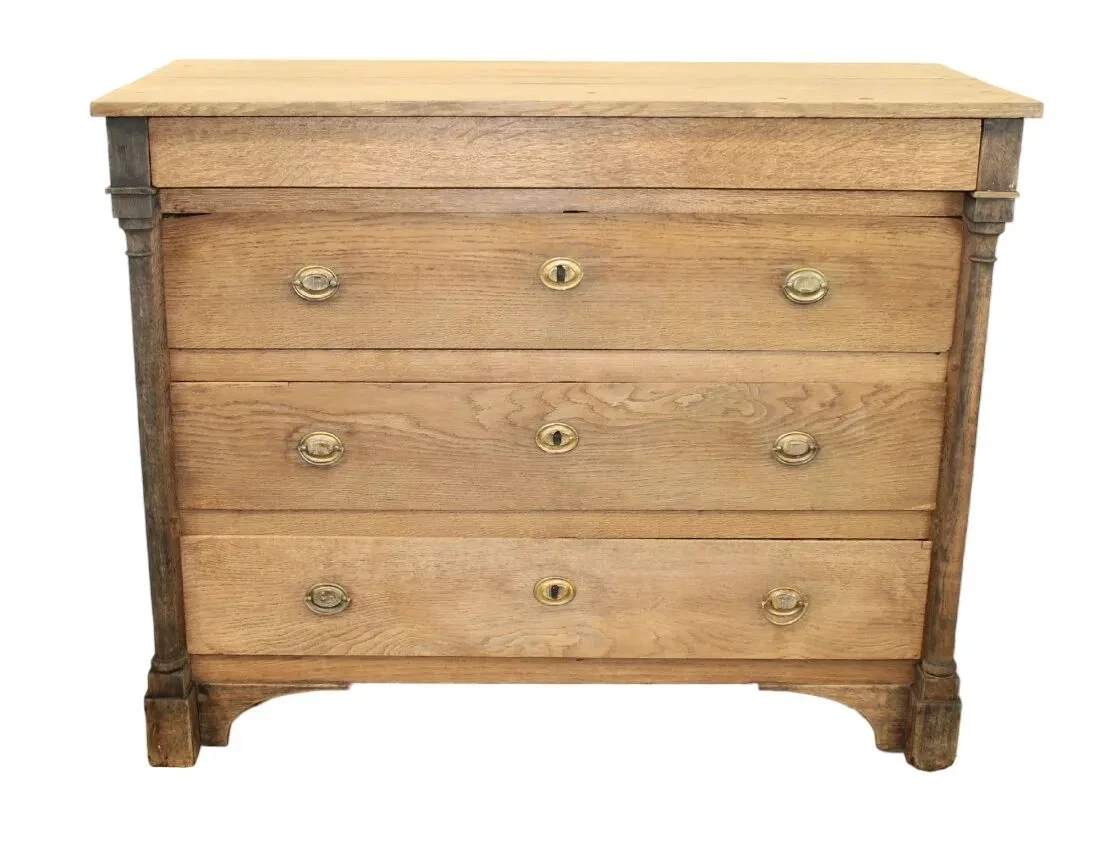 ANTIQUE FRENCH BLEACHED OAK EMPIRE 3 DRAWER COMMODE CHEST OF DRAWERS FARMHOUSE