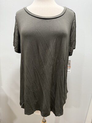 Alfani Shirt Womens Plus  Short Sleeve Stretch Top Sz 2X, CORE Urban Olive