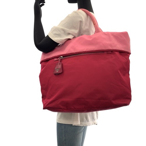 PRADA le plus cher Tessuto Triangle avec Logo Sac Fourre-Tout Sac Bandoulière 2 Voies Rouge Rose Nylon