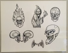 Tattoo Flash Single Sheet Print Skull Grim Reaper Skeleton Death 11  X 14  