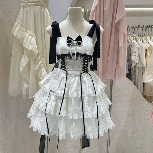 Damen süß Lolita Schleife hoch tailliert Band Kleid japanische tägliche - Bild 15 von 17