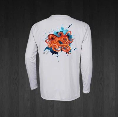 JESSIE JESSUP APPAREL Men's White Octopus Performance Fishing Shirts