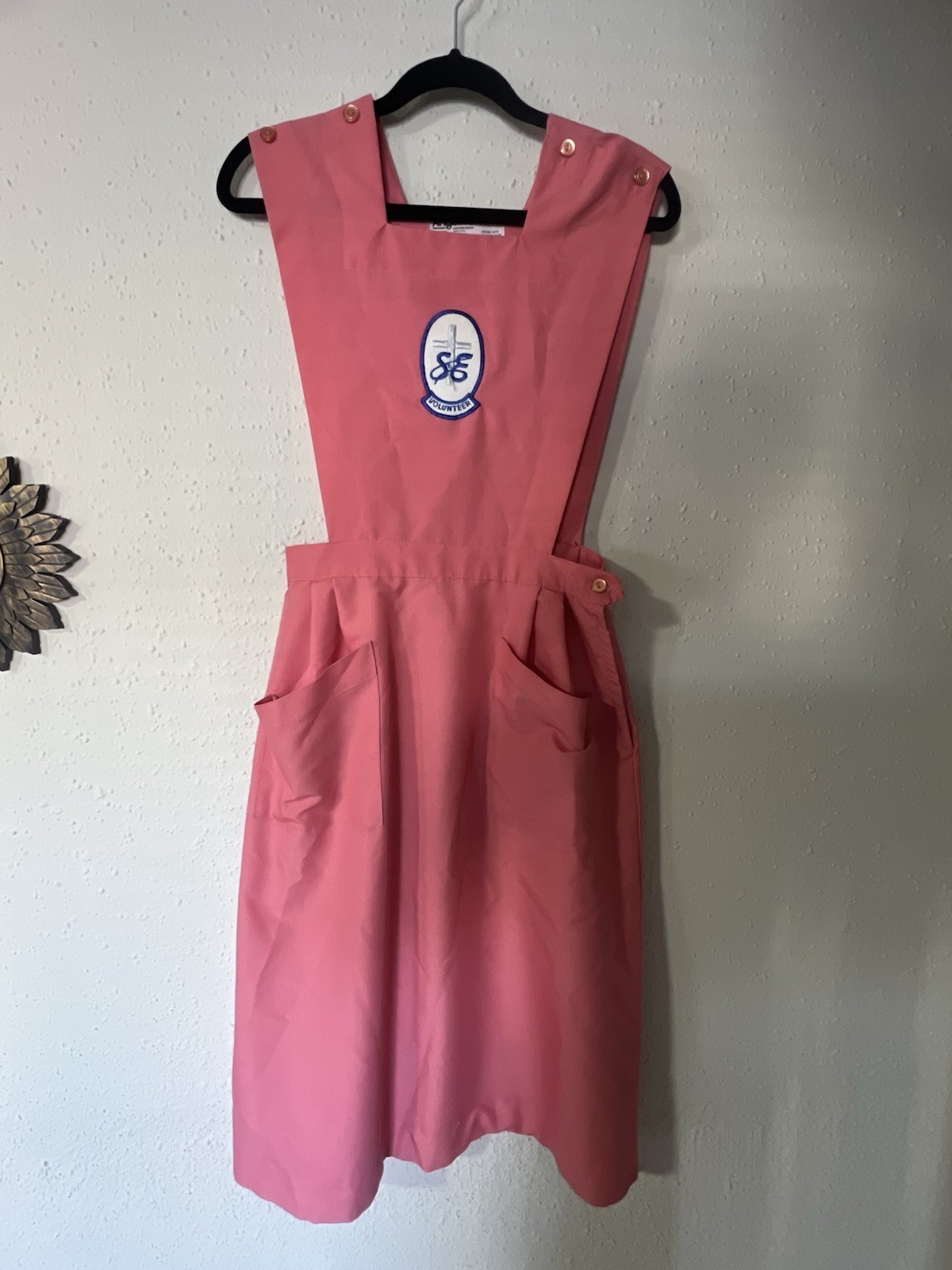 1940's Cotton Poly Angelica Nurse Apron Pinafore Dress Sz 34 Coral Pockets