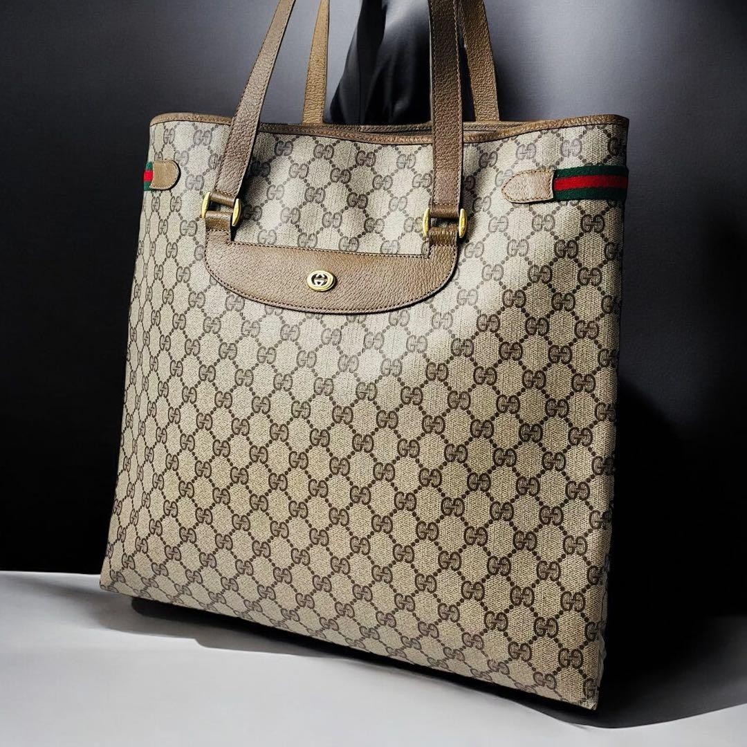 Gucci Old Sherry Line Brown PVC Tote Bag with Serial Number Authentic