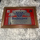 Vintage Budweiser Mirror Bar Sign Wood Frame - King of Beers - 12.5x17.5”