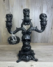 Martha Stewart CANDELABRA HALLOWEEN SKULLS BLACK DAY OF THE DEAD RESIN NWT