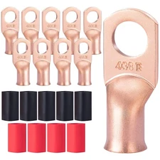 10PCS 4 Awg - 3/8" (M10) Battery Cable Ends, Heavy Duty Copper Battery Lugs, Rin