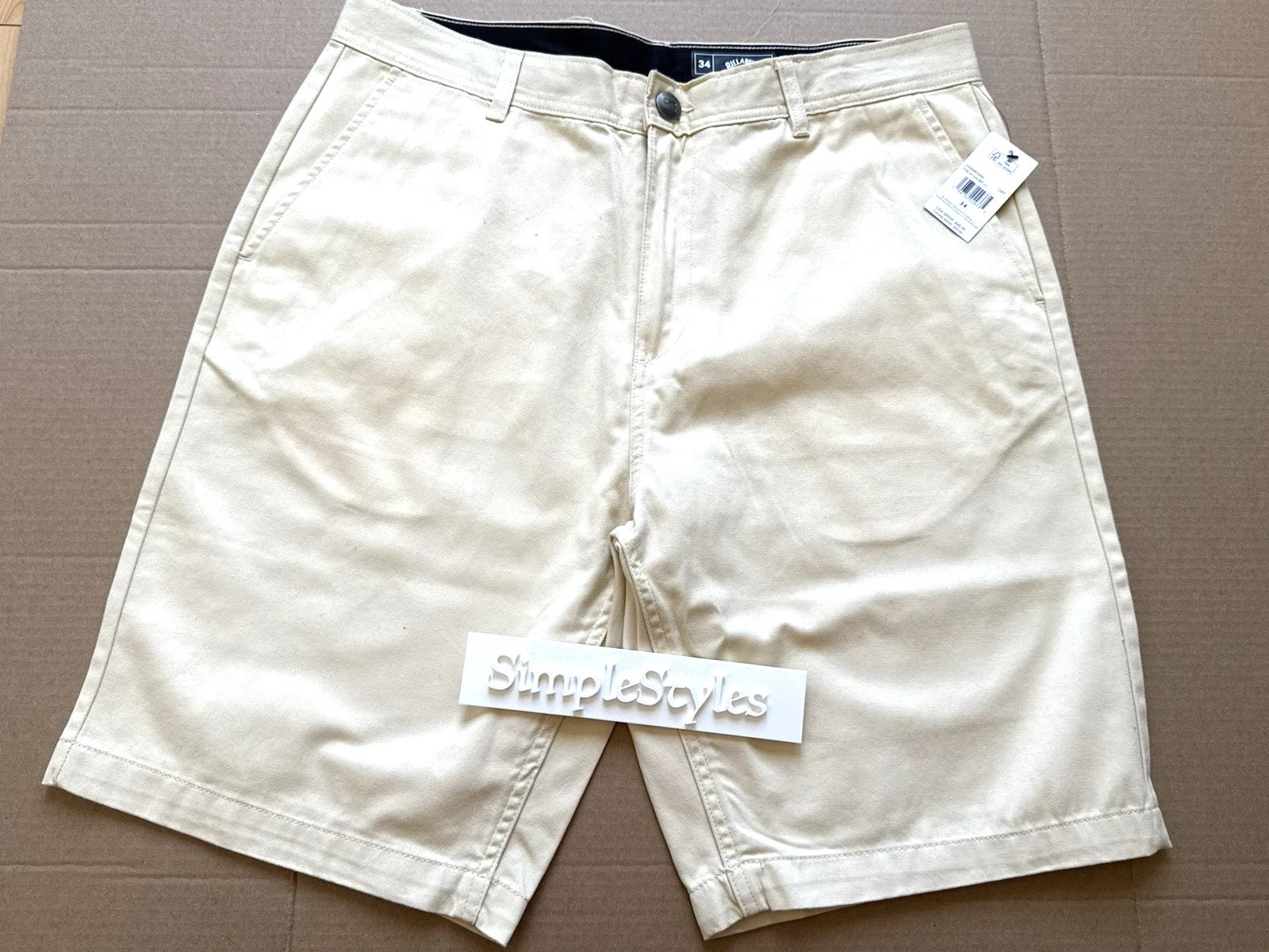 Billabong Men's Beige Chino Knee Length Shorts Size 31 NWT Flat Front w/ Pockets