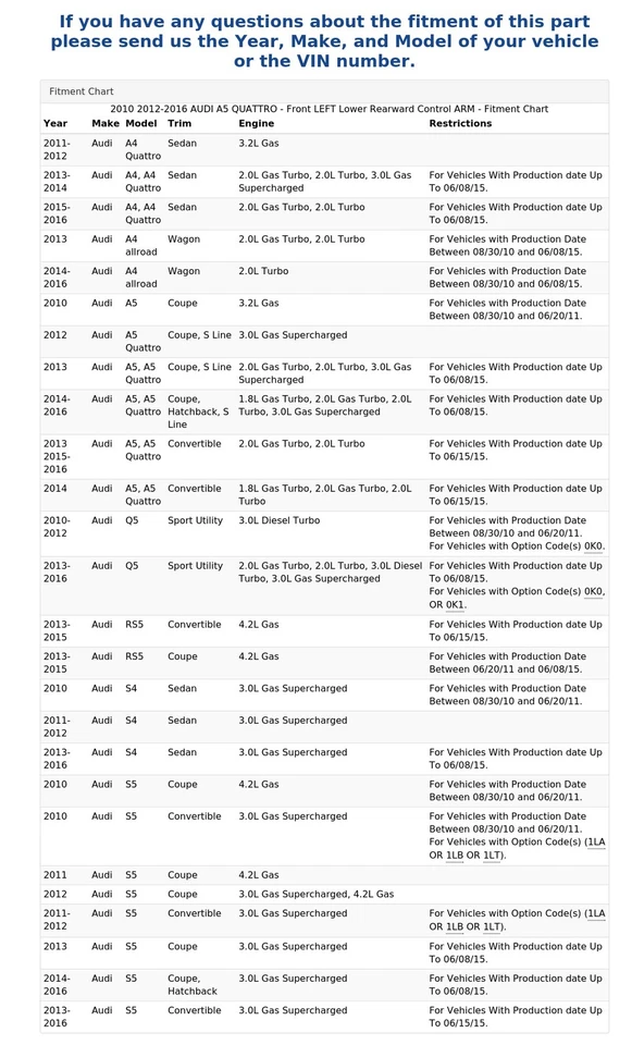 2010 2012-2016 AUDI A5 QUATTRO - Front LEFT Lower Rearward Control ARM - Image 4 of 4