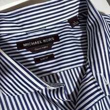 Michael Kors Mens Navy Stripe Button Down Long Sleeve Shirt Italian Fabric L