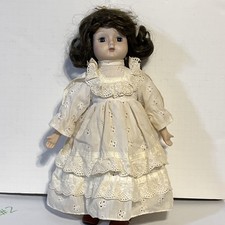 Vintage Girl Doll Porcelain Head Arms Legs Cotton Body Glass Eyes Curly Hair