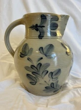 Wisconsin Pottery  Pitcher 1989 Vintage Flower 9”Hx~8”W Pitcher Salt Glazed.