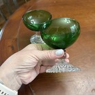 2 Anchor Hocking Bubble Foot Champagne Sherbet Glasses  Emerald Green Vintage — photo 7