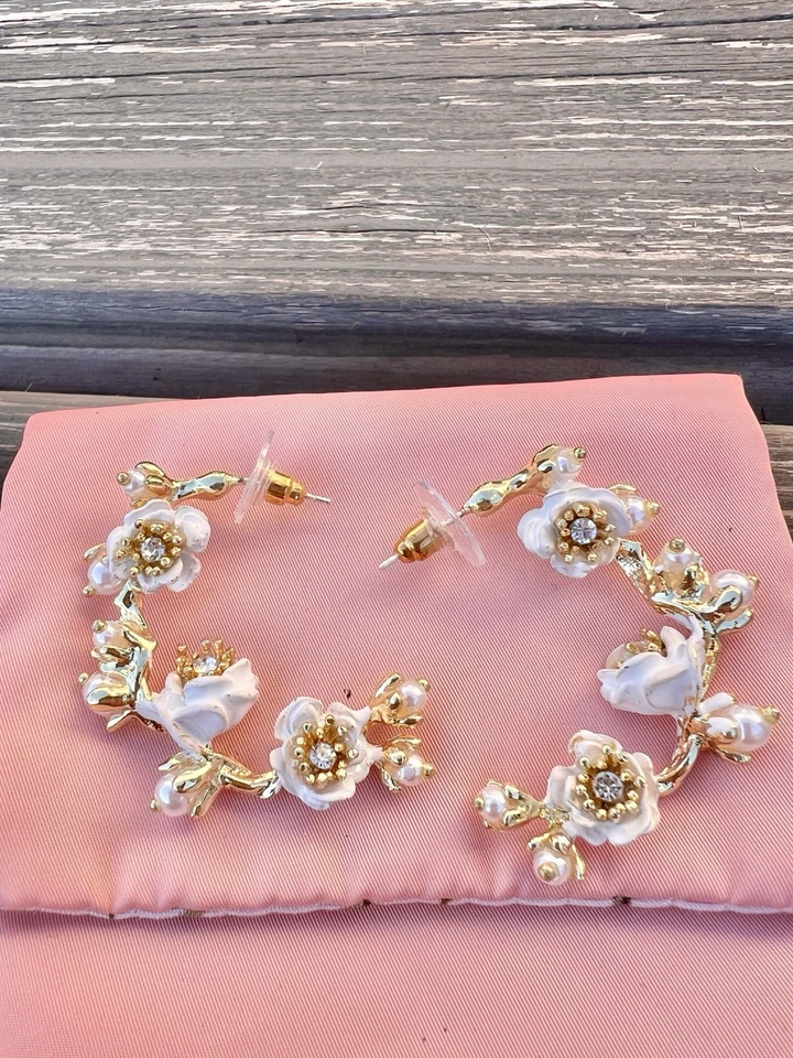 Les Nereides Gold Pearl And White Rose Earrings New Les Néréides France - Image 3 of 4