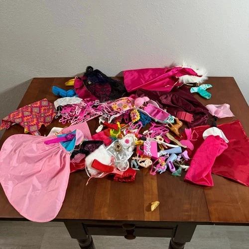 10 Oz Mixed Barbie Accessories Lot Shoes Hangers Capes Bag Vintage to Modern