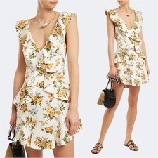 Zimmermann Golden Flutter Mini Dress 1 / AU 10 / US 6 Floral Linen Ruffle Party