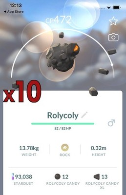 10x Rolycoly Pokemon Bundle !! Good Chance of Lucky and Good IVs !! Go