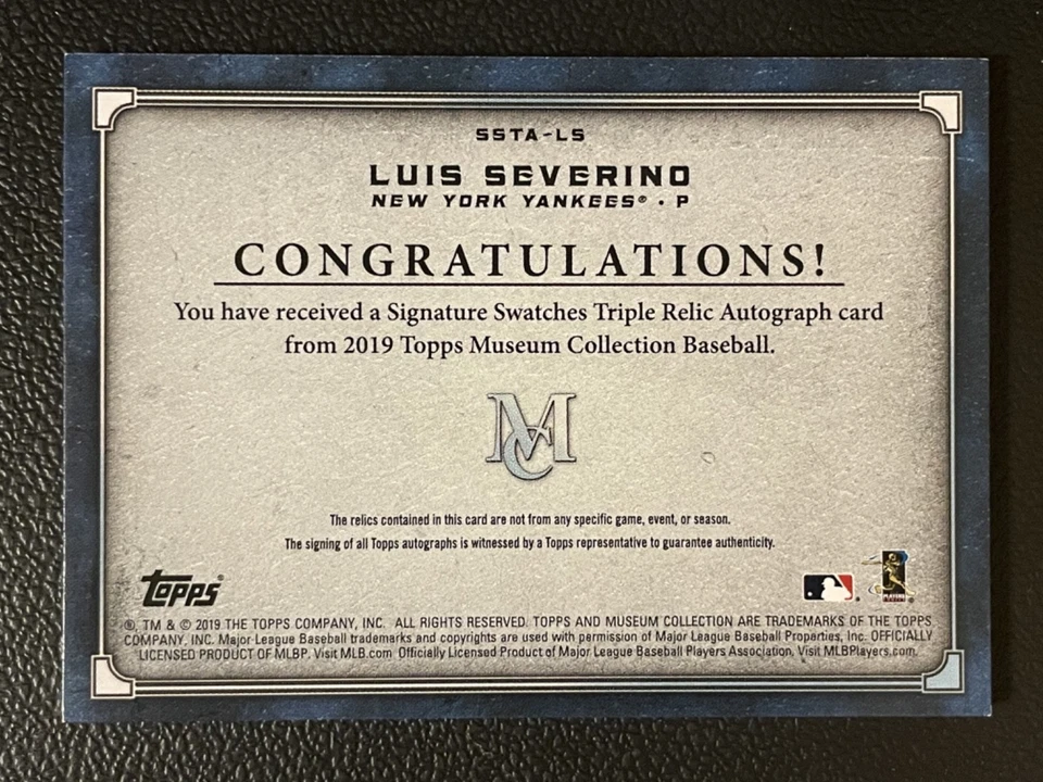 2019 Topps Museum Collection Signature Luis Severino 142/149 Patch Auto - Image 2 of 2