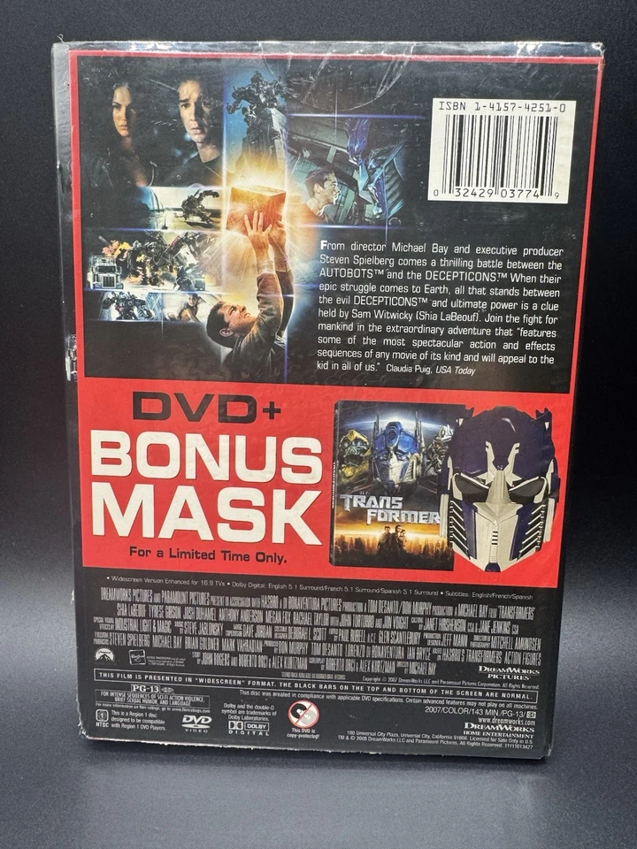 Transformers (2007) DVD Widescreen + Optimus Prime Mask Limited Edition New - Image 2 of 4