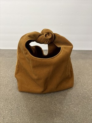 Merit Beauty The Signature Bag Purse Tan/ gold Corduroy Small Tie