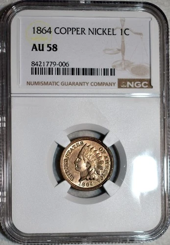 NGC AU-58 1864 Copper-Nickel Indian Head Cent, Golden Blazer, Looks BU!