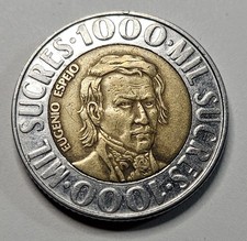 1996 Ecuador 1000 Sucres - Bi-Metallic Coin - KM# 103 - World Coin - Ecuadorian
