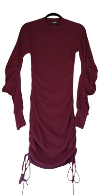 NEW Fashion Nova Body Con Sweater Dress Womens M Burgundy Ruched Sides Sexy  | eBay