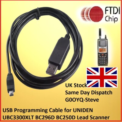 USB Programming Cable UNIDEN UBC3300XLT BC296D BC250D FTDI Lead Scanner HAM